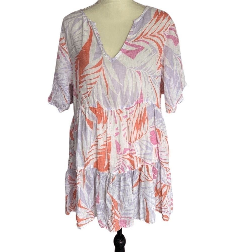Cynthia Rowley Women's Palm Print Linen Swimsuit Coverup Dress Size S